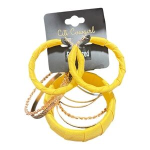 Yellow Wrapped Hoop Earrings with Mixed Bangles